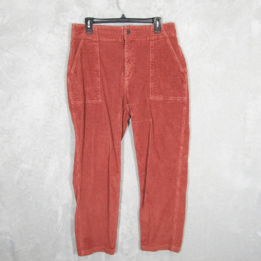 Pact Corduroy Pants Women XL Red Organic Cotton Elastic Waist Cropped